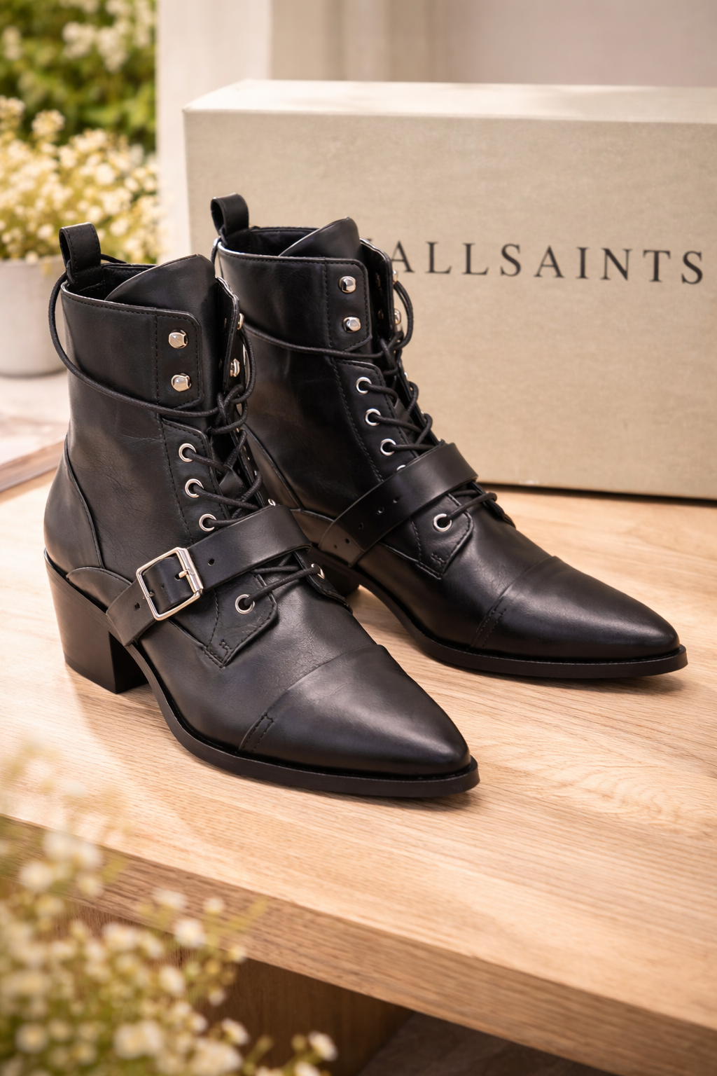 AllSaints Katy Boots Damen – Leder Schwarz Reißverschluss Gr. 38